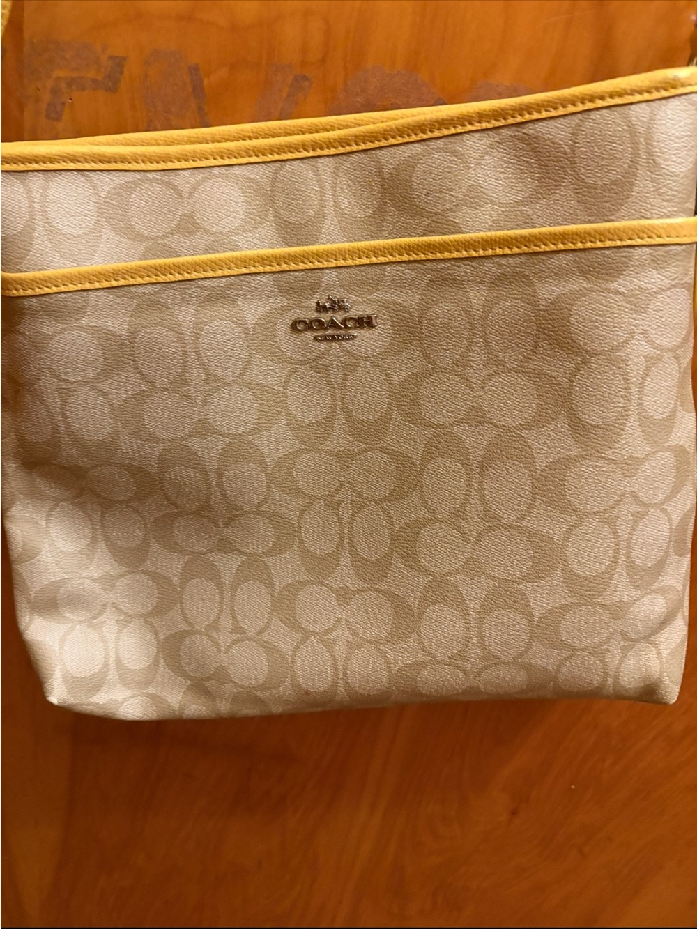 Coach Beige Signature Canvas Tote with Yellow Trim see pics!